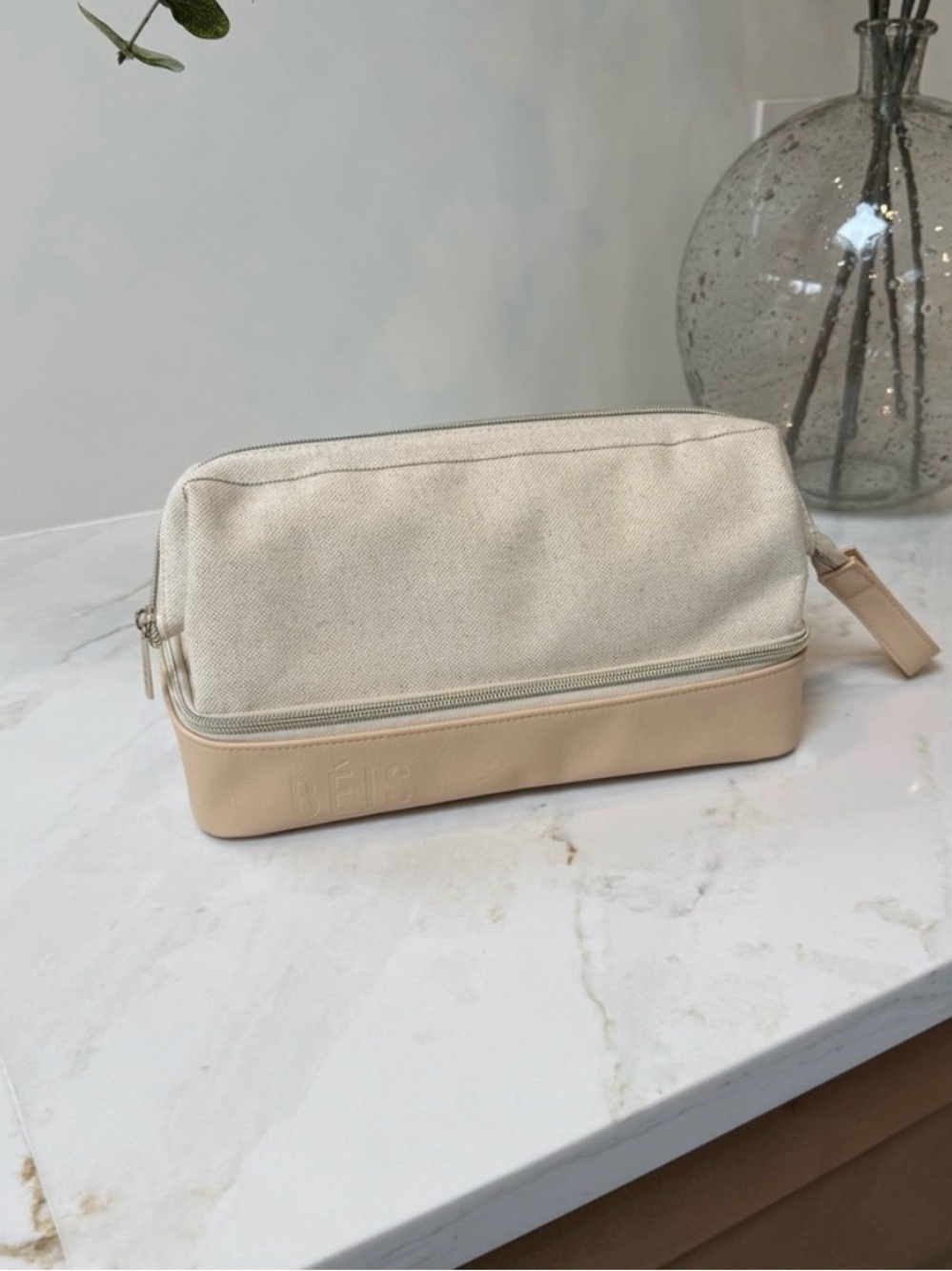 BEIS Canvas & Leather Dopp Kit in Beige